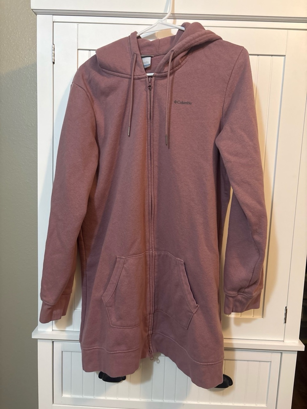 Cabincore Columbia Rose Pink Longline Zip Hoodie Size Lrg Cozy Athleisure Jacket
